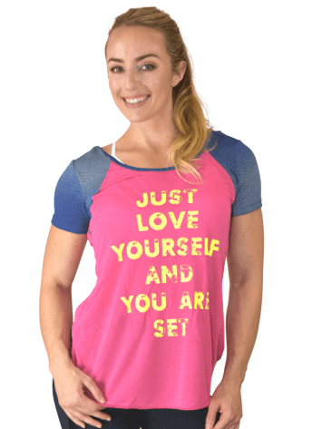 CAJUBRASIL T-Shirt 9025 Love-Sexy Workout Top-Yoga Top Coral