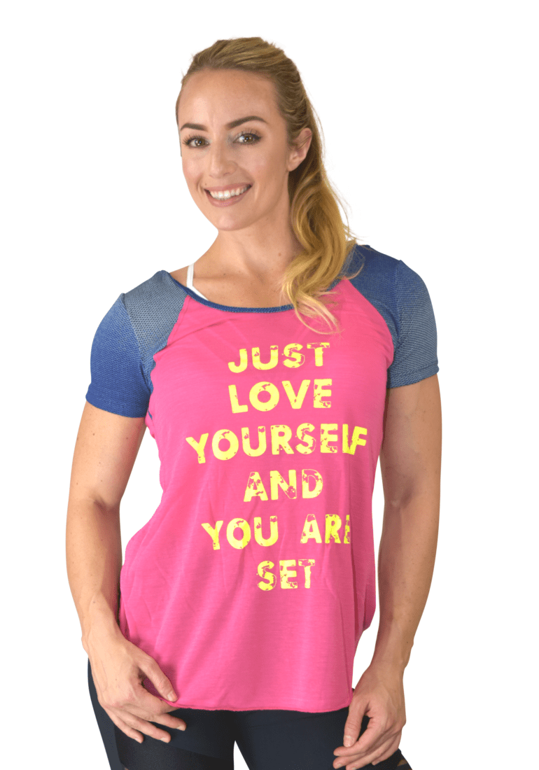 CAJUBRASIL T-Shirt 9025 Love-Sexy Workout Top-Yoga Top Coral