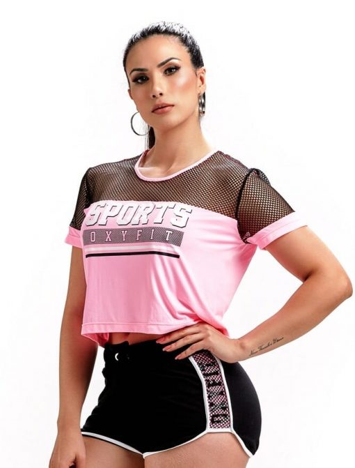 OXYFIT T-shirt - Mesh Cropped - Pink- sexy workout top