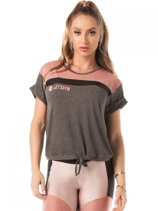 Let's Gym Fitness Blouse M/C Top - dark gray