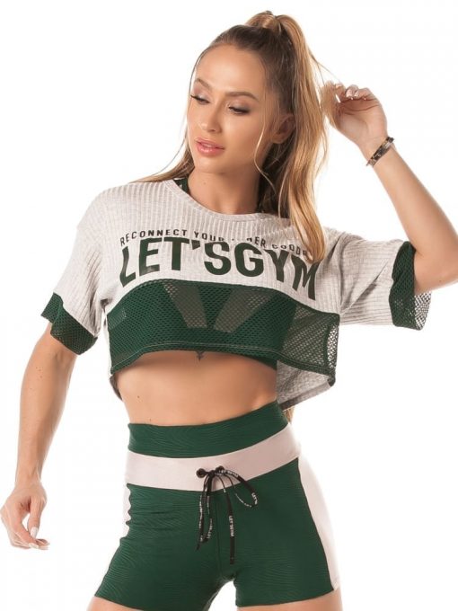 Let's Gym Cropped Canelado Inner Goddess Top - green