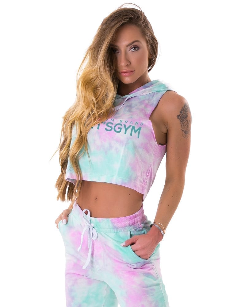 Let's Gym Fitness Cropped Duo Tie Dye Top - Lime/Peach