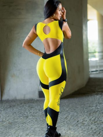Dynamite Brazil Jumpsuit – Fuschia – Yellow/Black Animal Print