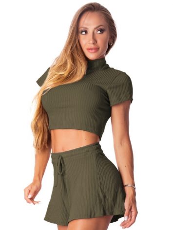 Let’s Gym Fitness Cropped Canelado Fluid – Military Green