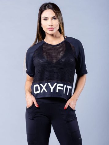 OXYFIT Activewear Cropped Impetus Mesh Top – Black