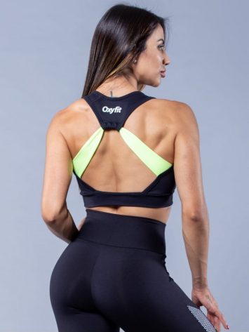 Oxyfit Activewear Sports Bra Top Flat – Black/White/Lime