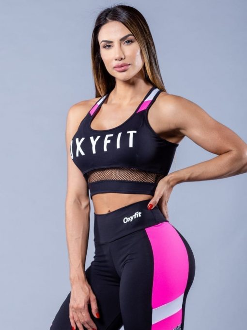 Oxyfit Activewear Sports Bra Top Fly - Black/White/Pink