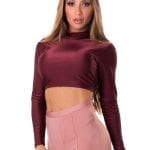 Let's Gym Fitness Cropped Backtie Glow Top - Burgandy