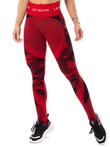 Let’s Gym Fitness Seamless Camo Love Leggings – Red