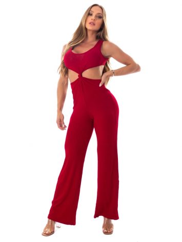 Let’s Gym Fitness Knot Ribbed Jumpsuit – Red