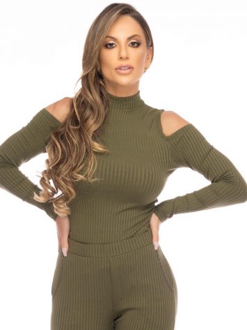 Let’s Gym Fitness Canelada Expensive Ribbed Blouse – Military Green