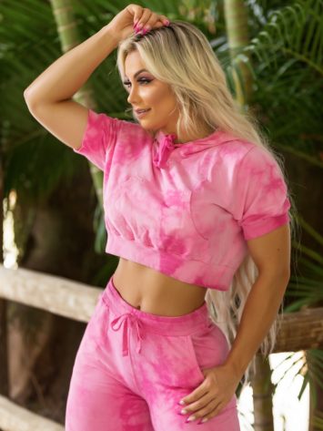 Let's Gym Fitness Cropped Tie Dye Top - Pink