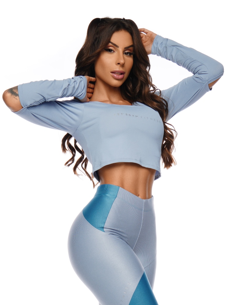 Lets Gym Fitness Cropped Lollypop Long Sleeve Top – Blue