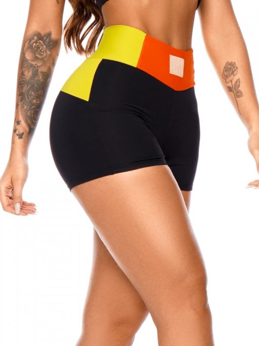 Let's Gym Fitness Racer Shorts - Black/Lime/Orange