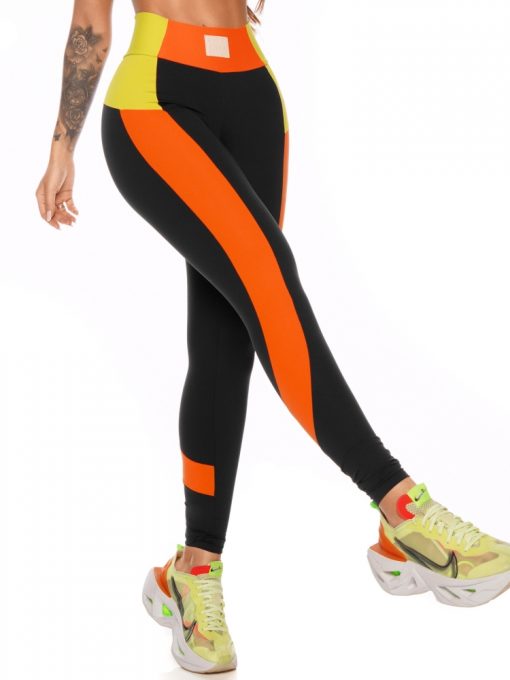 Let's Gym Fitness Racer Leggings - Black/Lime/Orange