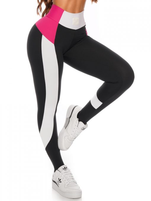 Let's Gym Fitness Racer Leggings - Black/Pink/White
