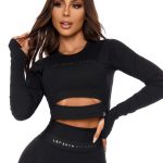 Lets Gym Fitness Cropped M/L Dimension Long Sleeve Top - Black