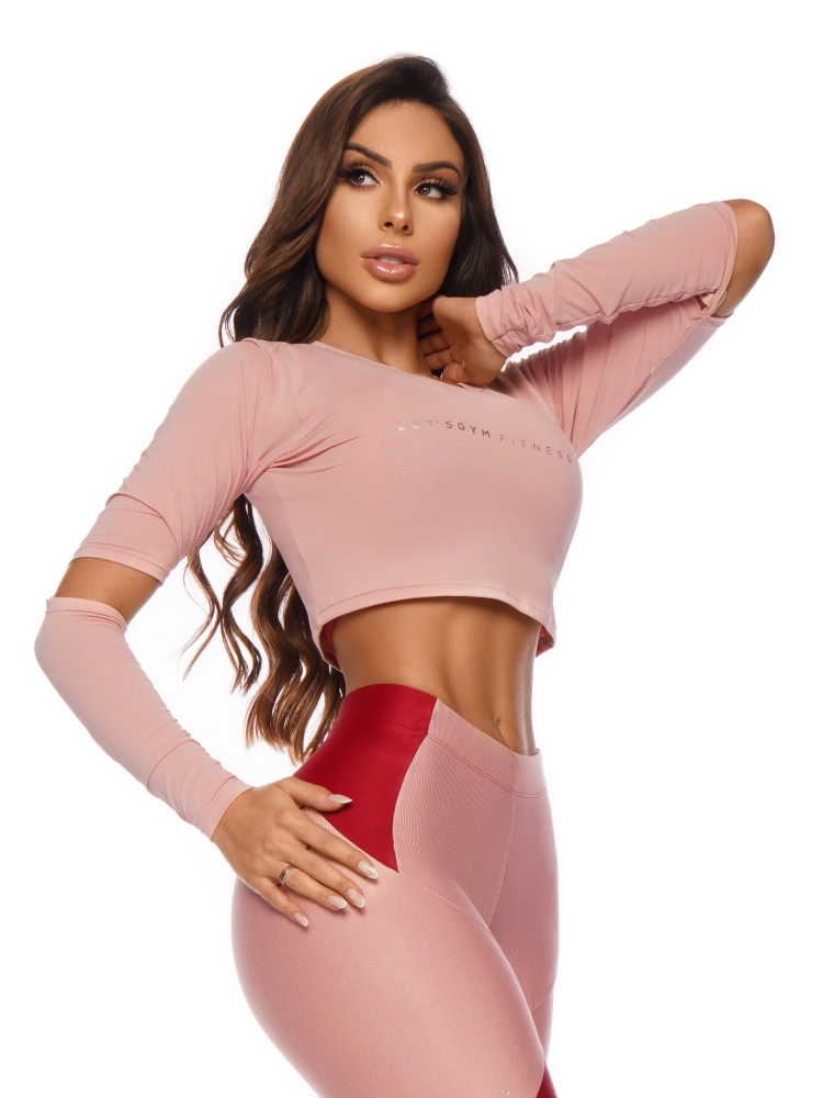 Lets Gym Fitness Cropped Lollypop Long Sleeve Top - pink