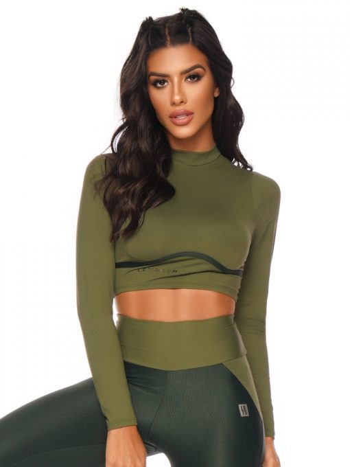 Lets Gym Fitness Cropped Super Charm Long Sleeve Top - Green
