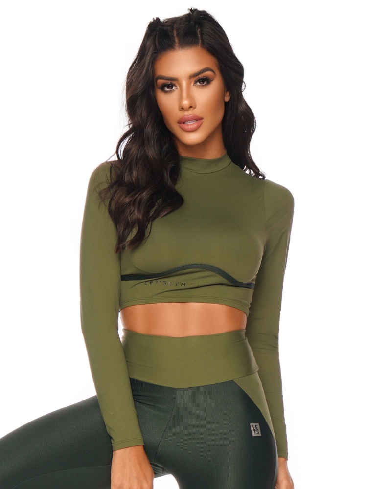 Lets Gym Fitness Cropped Super Charm Long Sleeve Top – Green